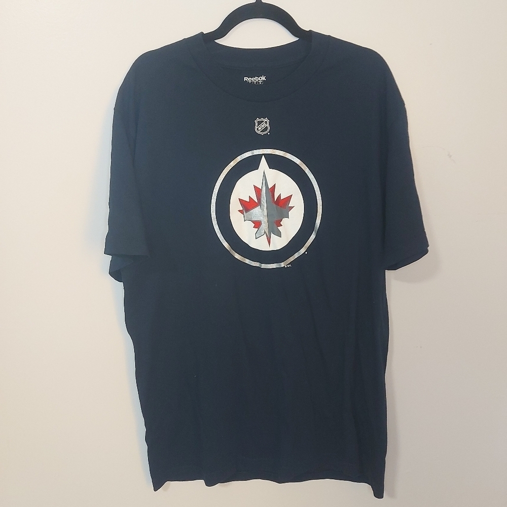 Reebok Navy Blue Winnepeg Jets Tshirt  #19 Petan Large